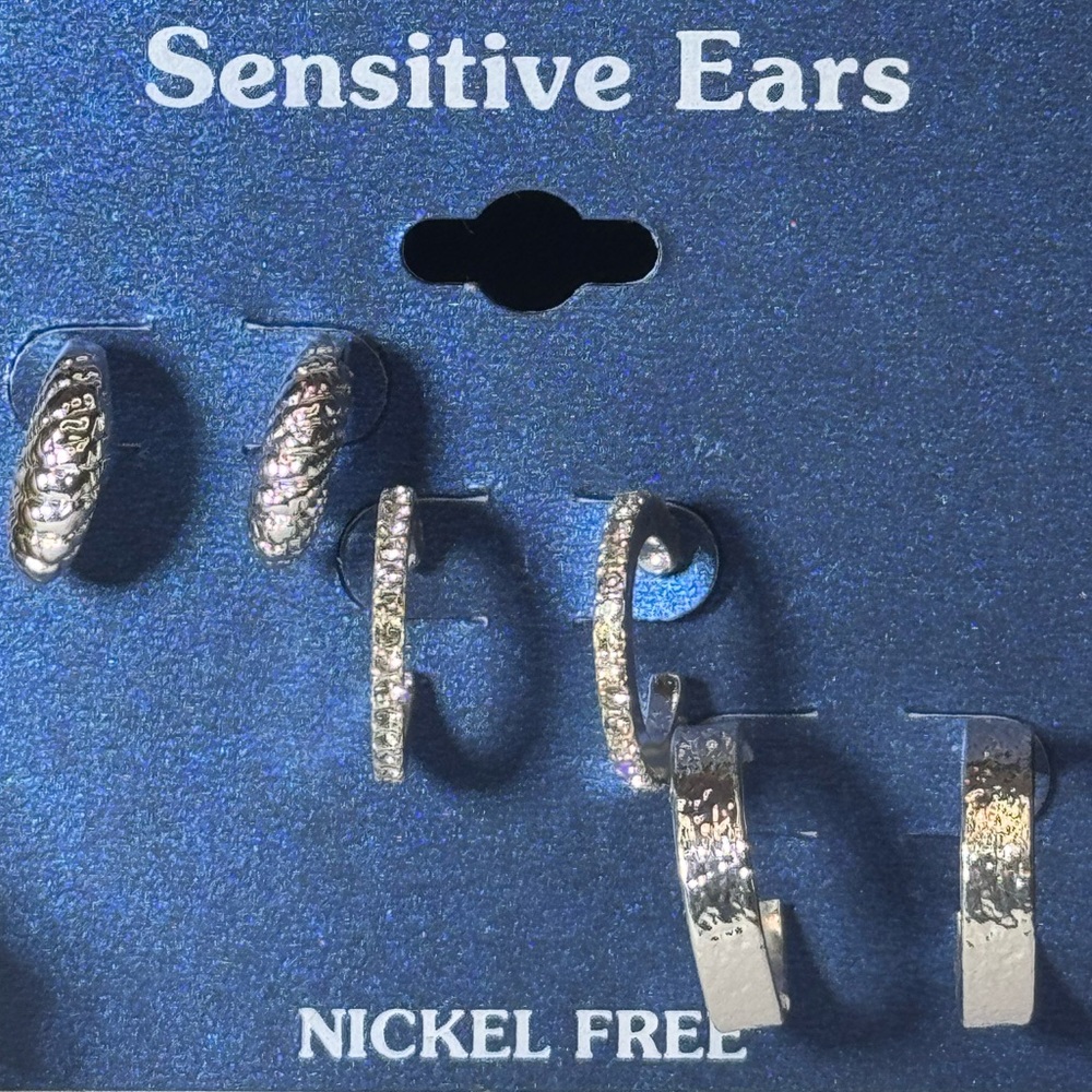 Sensitive Ears 3 pairs Mini Open Hoop Post Earrings